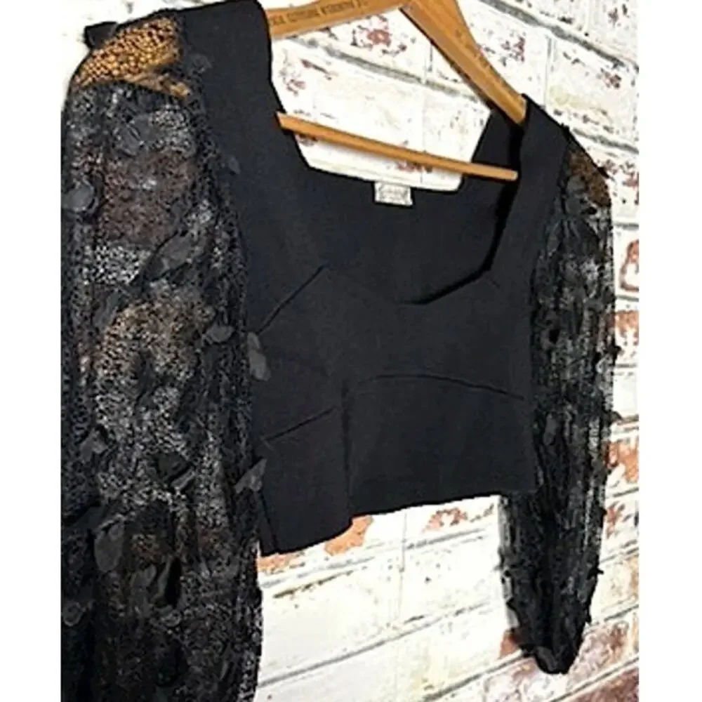 Free People Intimately Flutter By Sheer Mesh Billowy Sleeves Cropped Blouse